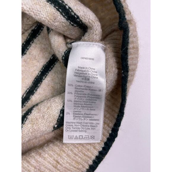 Madewell Merino Wool Oatmeal & Dark Green Striped V Neck Sweater Women’s Small - Picture 12 of 12